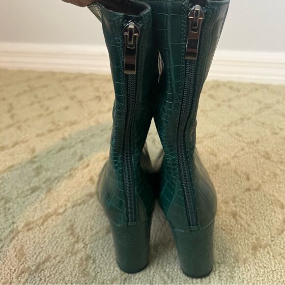 Lishan Women's Green Faux Croc Embossed Side Zip Ankle Boots Size EU41 - Picture 7 of 9